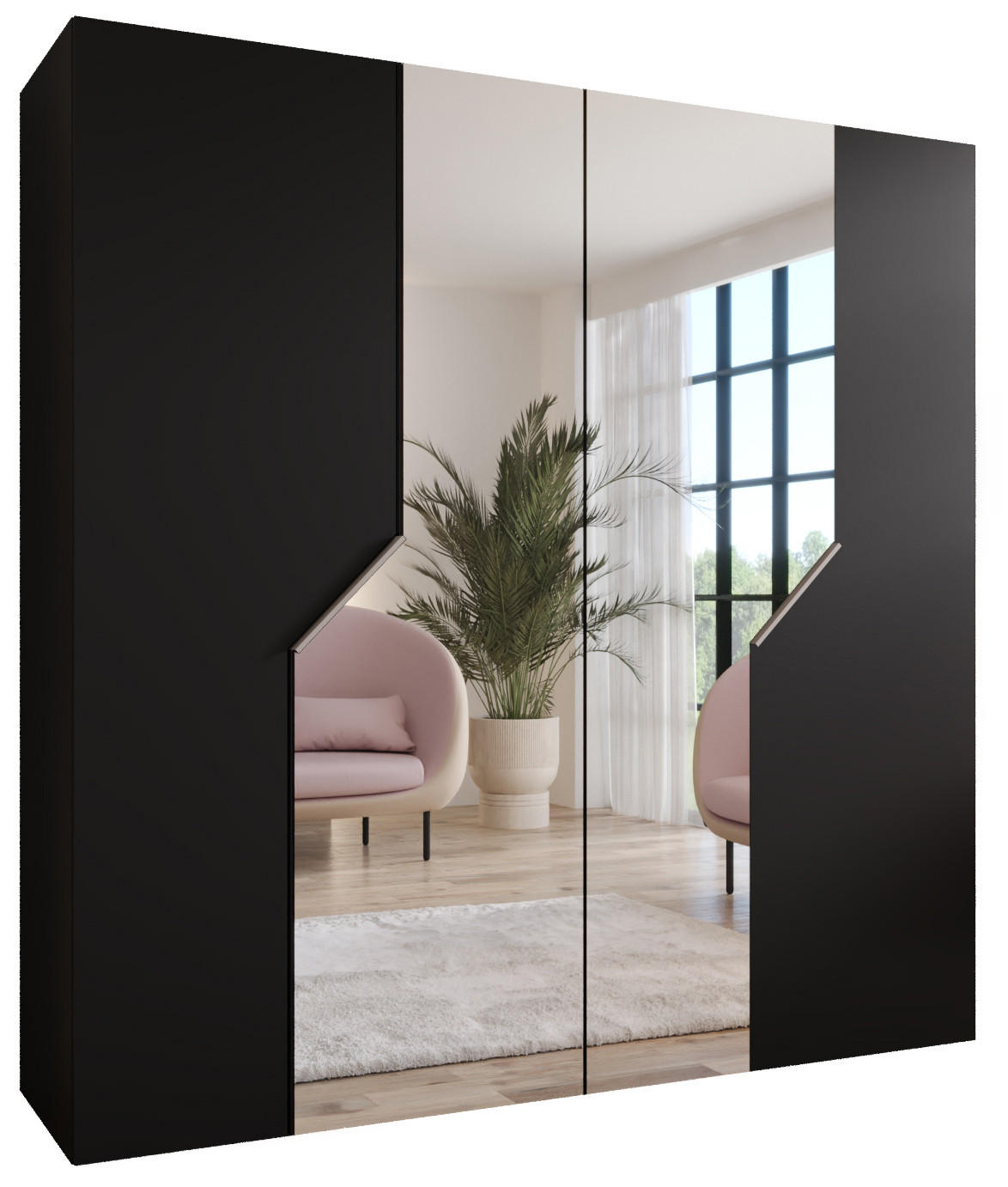 Abiks Möbel Drehtürenschrank Schwarz, Beige 200x202x52 cm
