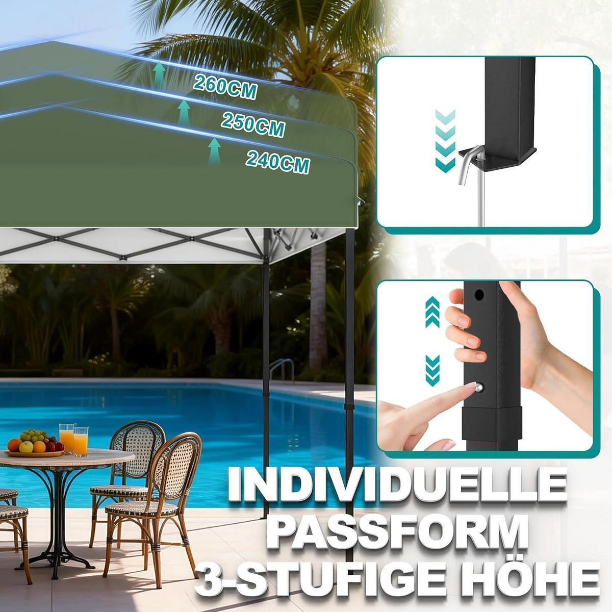 FALTPAVILLON 3x3 m Grün mit One-Touch Lift - Grün, Textil (300/260/300cm)