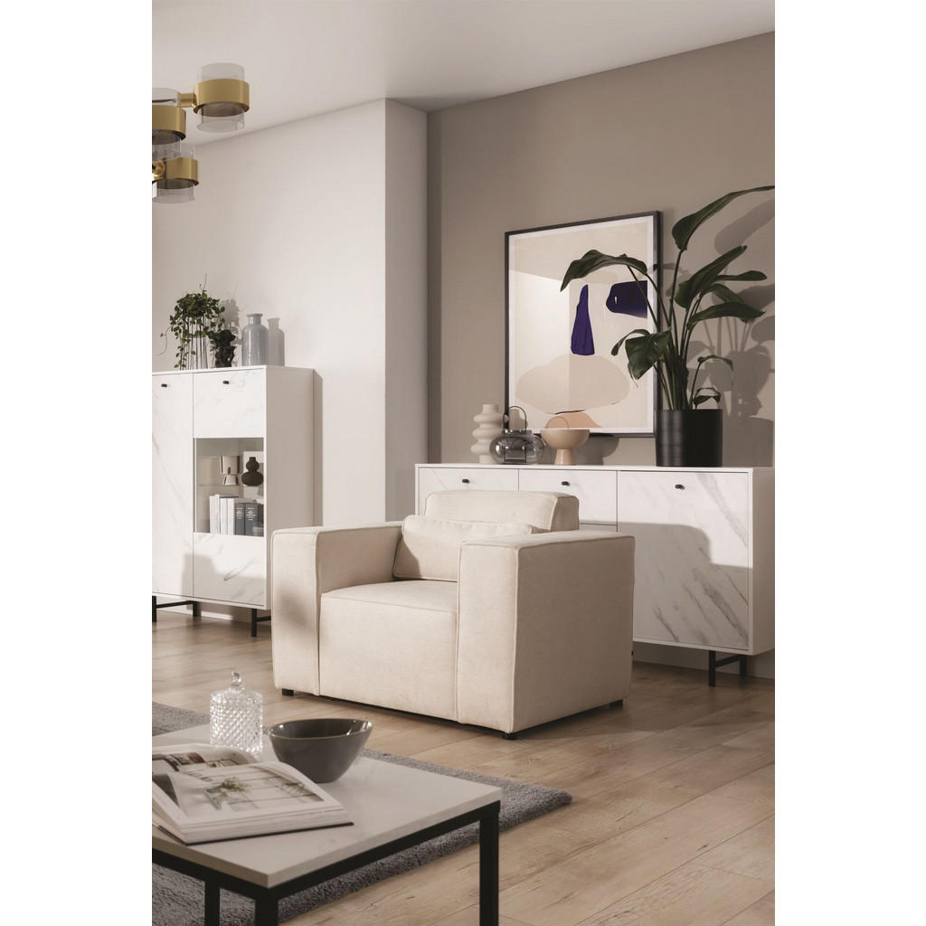Thumbnail - Fun Möbel Sessel, Creme, Textil, Ottomane links, 101x80x92 cm, Wohnzimmer, Sessel, Polstersessel