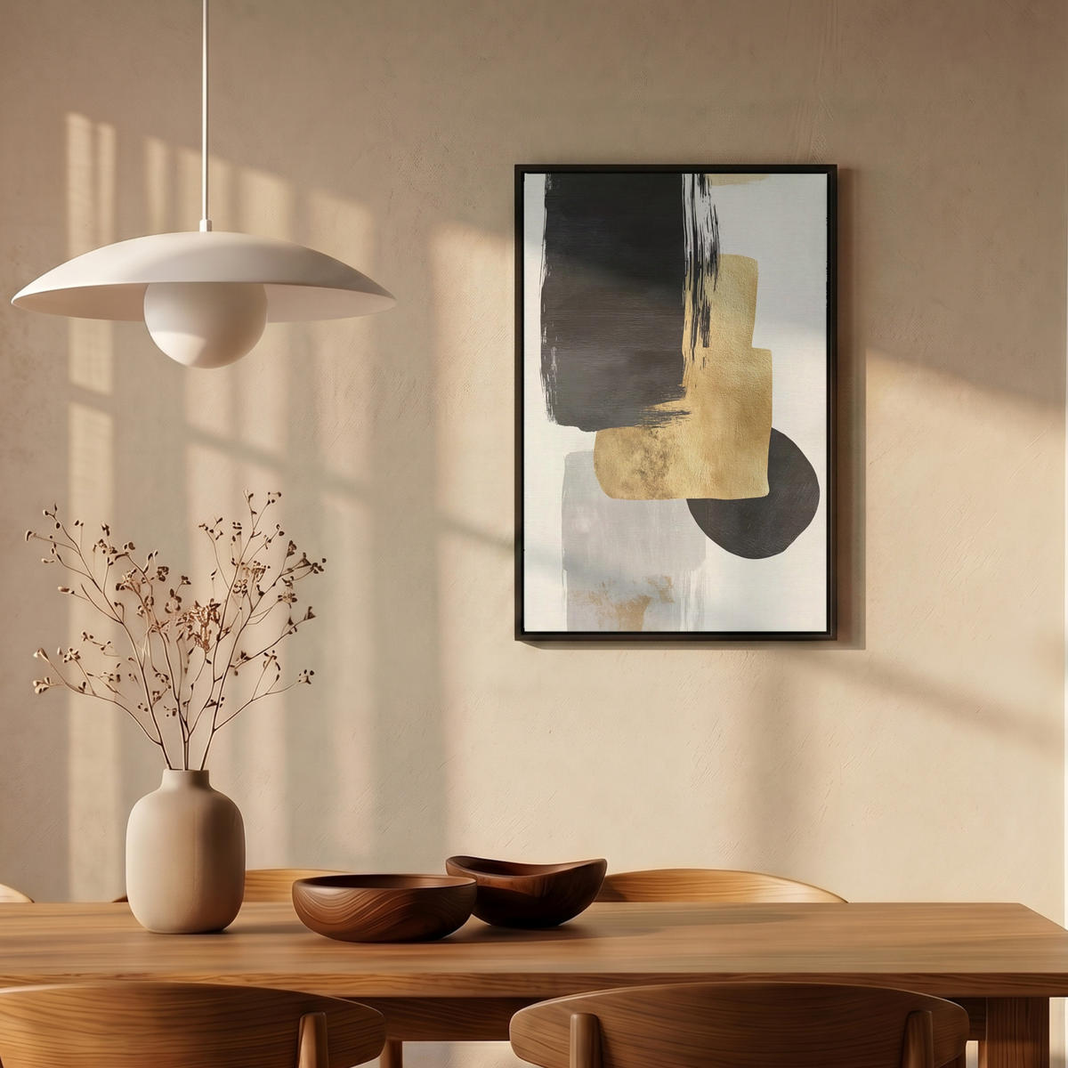LEINWAND Bilder mit Rahmen - Gold - Rechtecke - Kreise - Abstrakt - 40x60 - Weiß, Textil (40/60cm) - MuchoWow