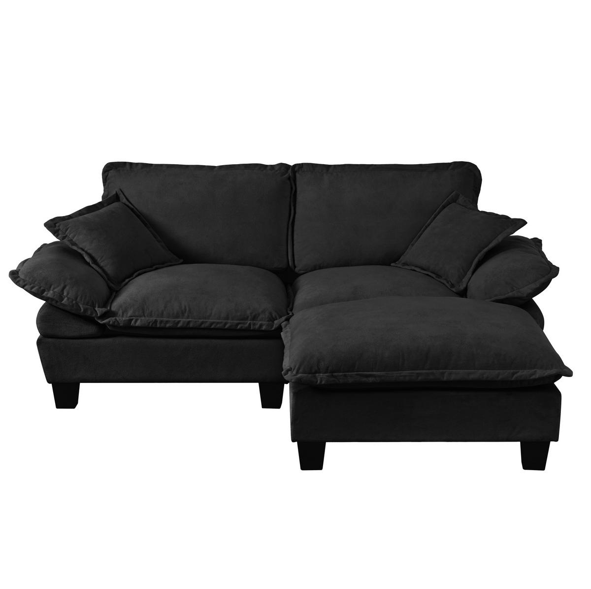 SOFA modular mit Ottomanen 194 x 151 cm Chenille Schwarz - Schwarz, Holzwerkstoff (151/194cm) - Meubliv