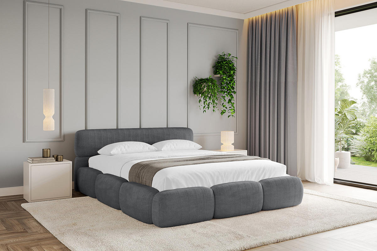 POLSTERBETT mit Bettkasten und Lattenrost, Bett mit Matratze H3/H4 - ELVA-v1 120x200 Dunkelgrau - Dunkelgrau, Holzwerkstoff/Textil (120/200cm) - ALTDECOR