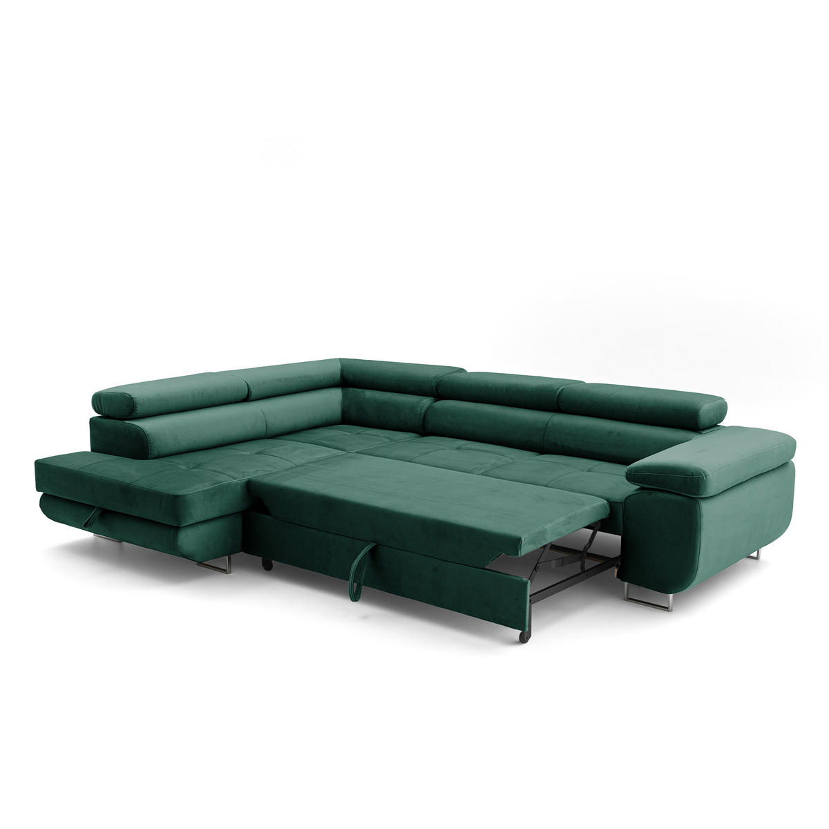 ECKSOFA WILD L Links mit Schlaffunktion 127x195 Velours Dunkelgrün - Chromfarben/Dunkelgrün, Holz/Textil (203/274cm) - Muffo