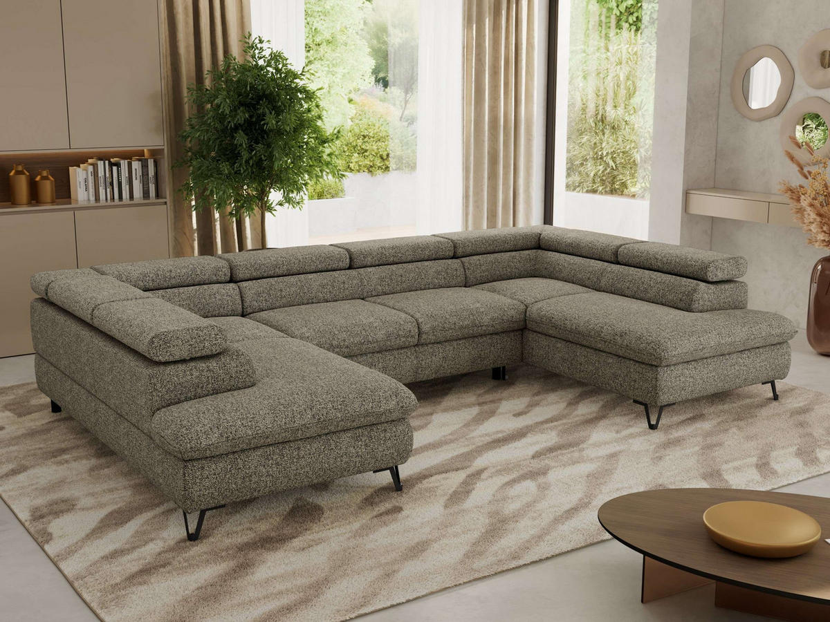 WOHNLANDSCHAFT PABLO U Strukture Grau - Schwarz/Grau, Textil/Metall (346/76/208cm) - MKS