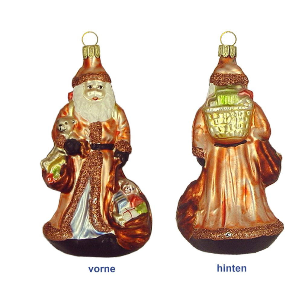 CHRISTBAUMSCHMUCK Weihnachtsmann mit Korb und Säcken Kupferglimmer 13 cm - Multicolor, Metall (0.1/13/0.1cm)