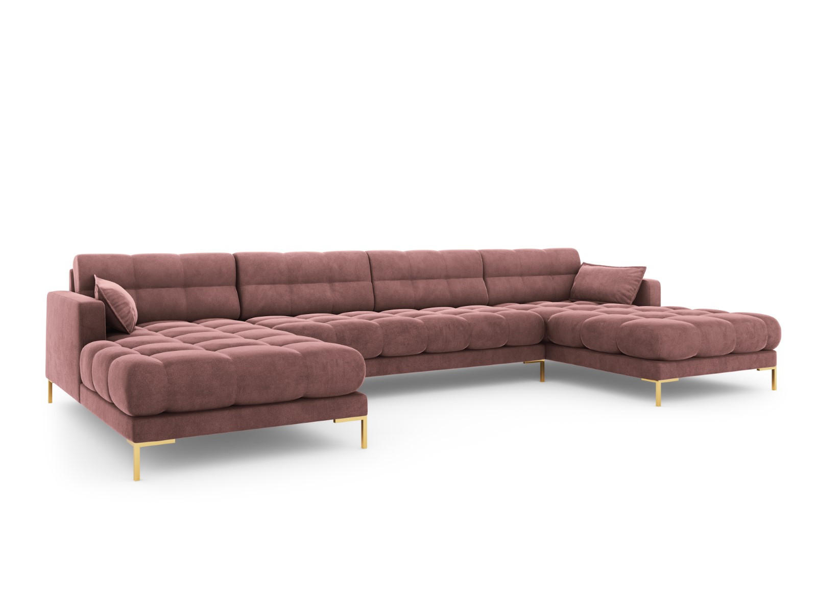 PANORAMASOFA Mamaia aus Samt rosa 6 Sitzplätze - Pink, Textil (185/75/383cm) - Micadoni