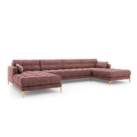 PANORAMASOFA Mamaia aus Samt rosa 6 Sitzplätze - Pink, Textil (185/75/383cm) - Micadoni