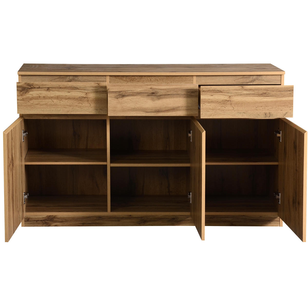 KOMODA od iverice, 135/40/81 cm boja drveta, s 3 vrata i 3 ladice - prirodne boje, drvni materijal (135/81/40cm) - BEAOK