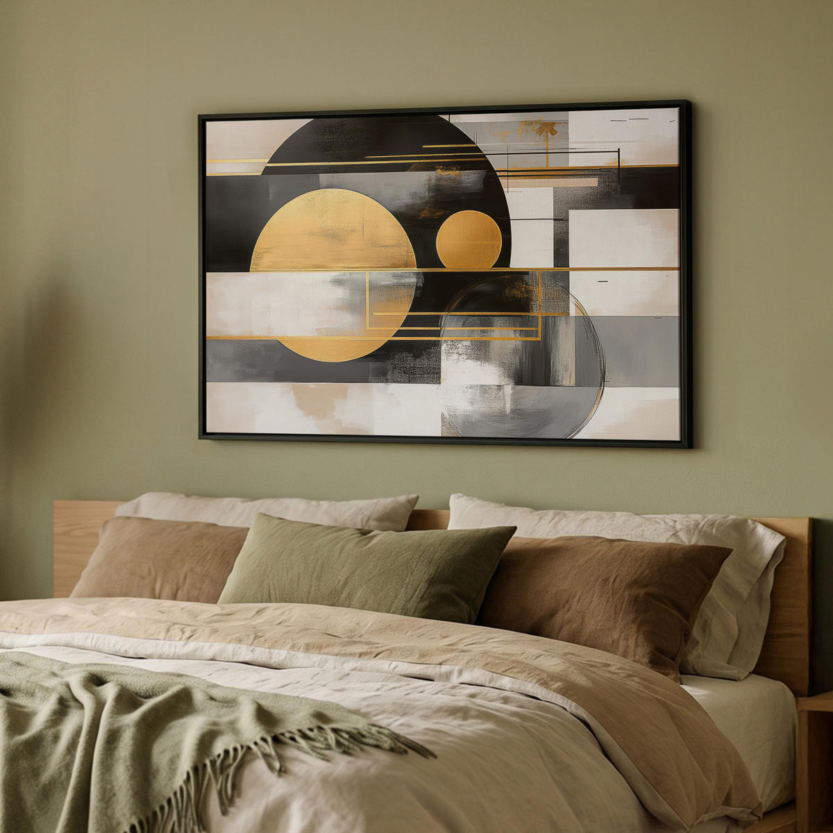 LEINWAND Bilder mit Rahmen - Abstrakt - Gold - Silber - Formen - Ästhetisch - Modern - 90x60 - Goldfarben, Textil (90/60cm) - MuchoWow