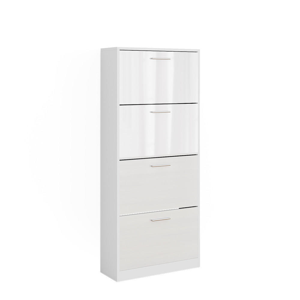 SCHUHKIPPER Gizmo Weiß/Weiß Hochglanz 59 x 137 cm mit 4 Fächern - Weiß Hochglanz, Holzwerkstoff (59/137/22cm) - Vicco
