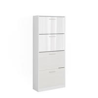 SCHUHKIPPER Gizmo Weiß/Weiß Hochglanz 59 x 137 cm mit 4 Fächern - Weiß Hochglanz, Holzwerkstoff (59/137/22cm) - Vicco