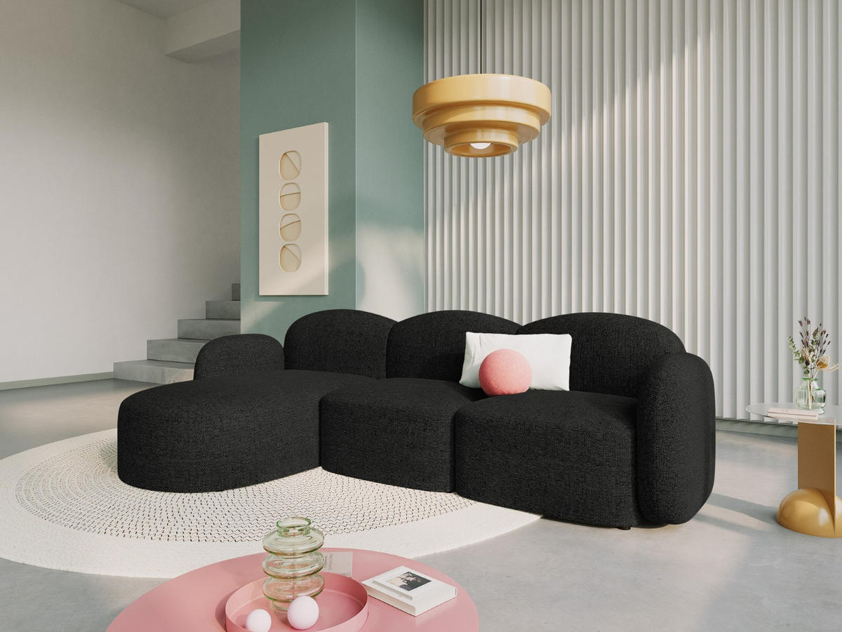 ECKSOFA links Blair aus Chenille-Stoff mischung schwarz 4 Sitzplätze - Schwarz, Textil (155/272cm) - Micadoni