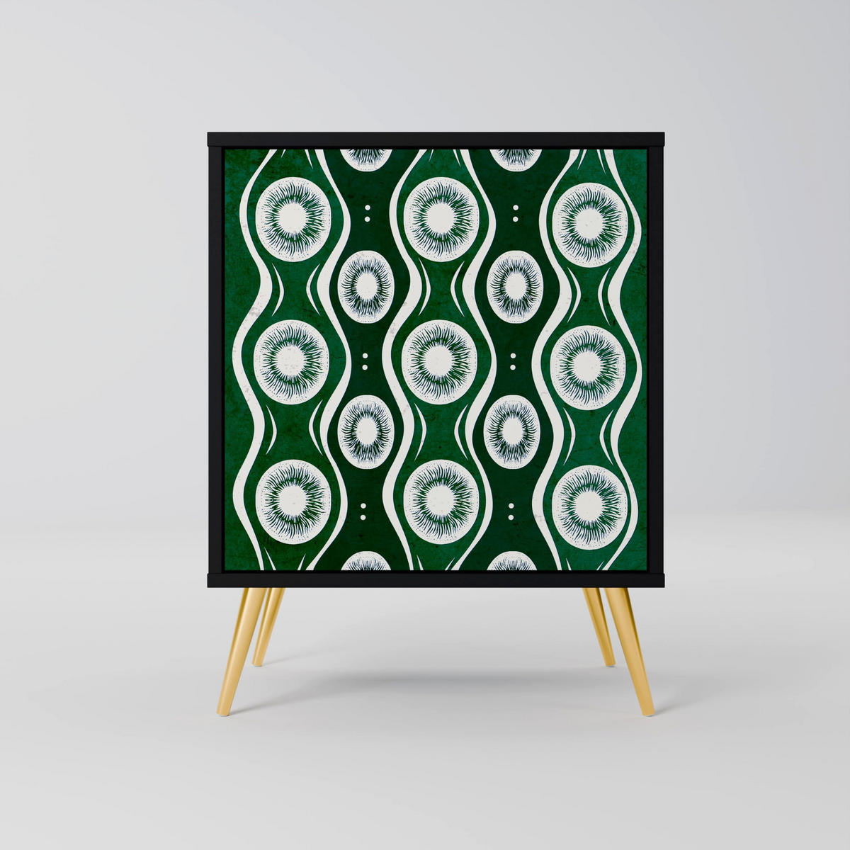 SIDEBOARD GREEN EYES, Schwarz, 57,5x42x70,5 cm, Schwarze Metall-Sternfüße - Multicolor/Schwarz, Holzwerkstoff/Metall (57.5/70.5/42cm) - SpaceRebels
