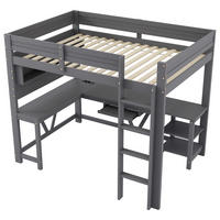 HOCHBETT 90/200 cm DE-03354, mit Schreibtisch, Ablagefächern und LED-Beleuchtung, in Grau - Grau, Holz/Holzwerkstoff (90/200cm) - ComfortXL