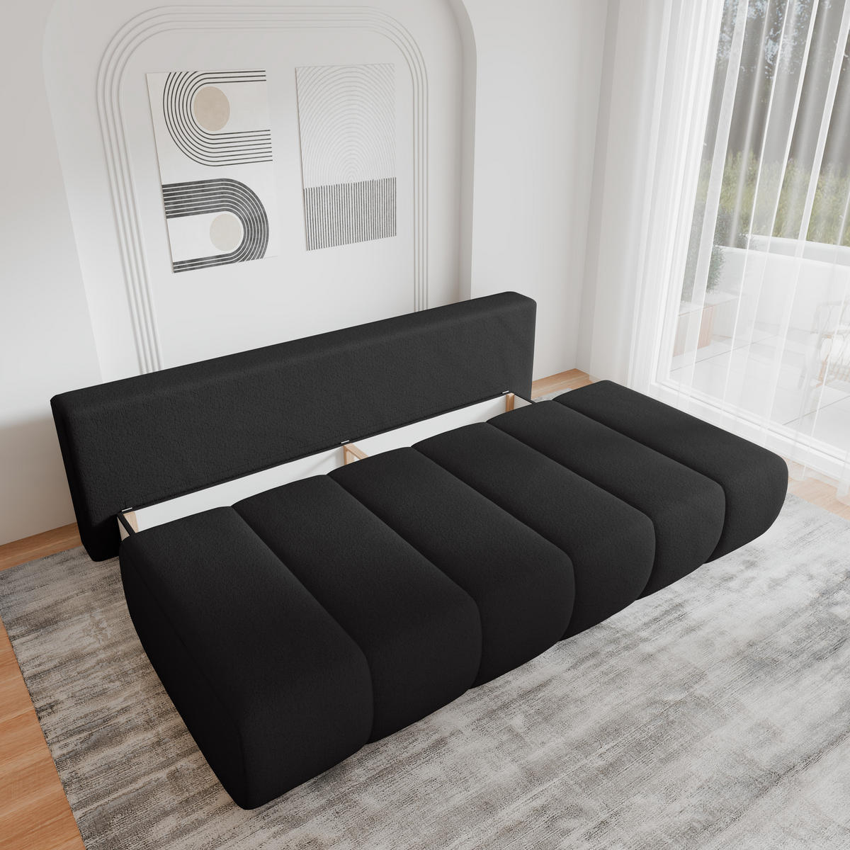 SCHLAFSOFA - Fluffy - Schwarz (Anthology 19) - Schwarz, Holz (210/88/104cm) - Möblo