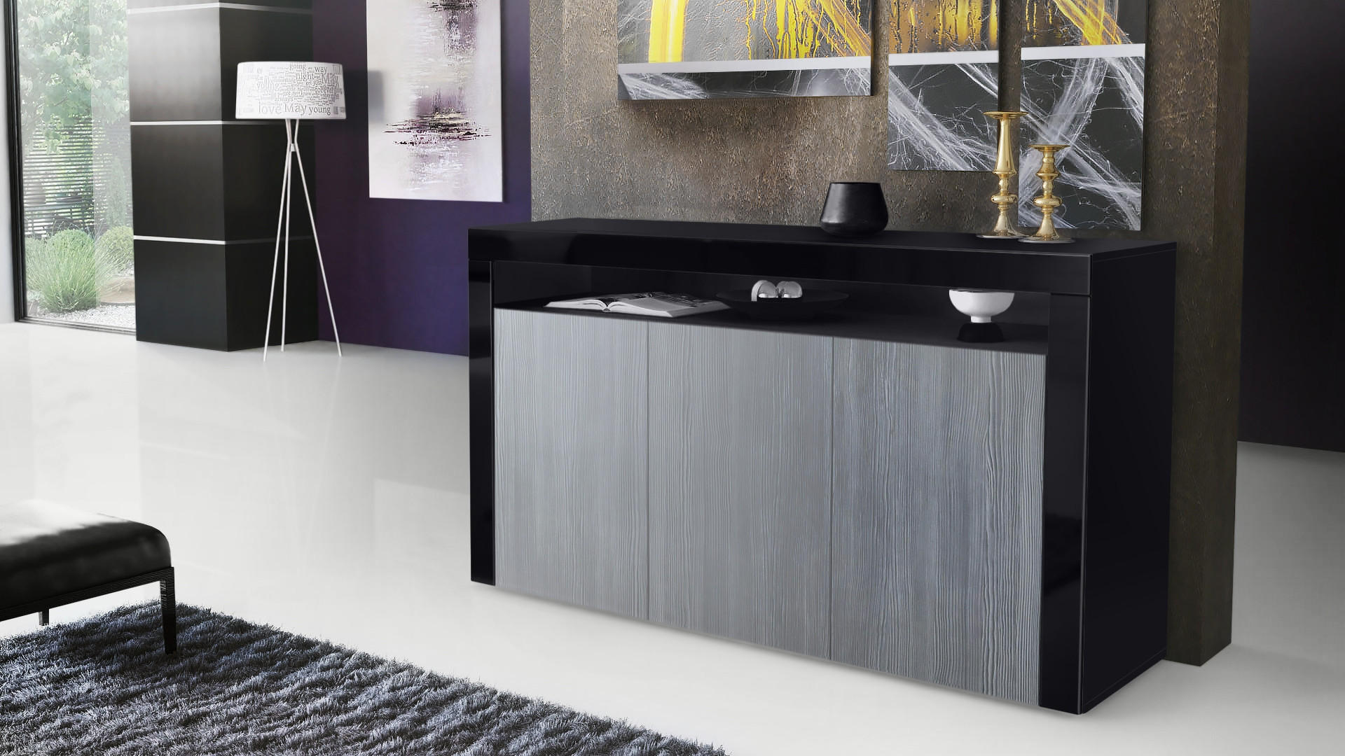SIDEBOARD Valencia Avola-Anthrazit / Schwarz Hochglanz - Anthrazit, Holzwerkstoff (155/92/40cm) - Vladon