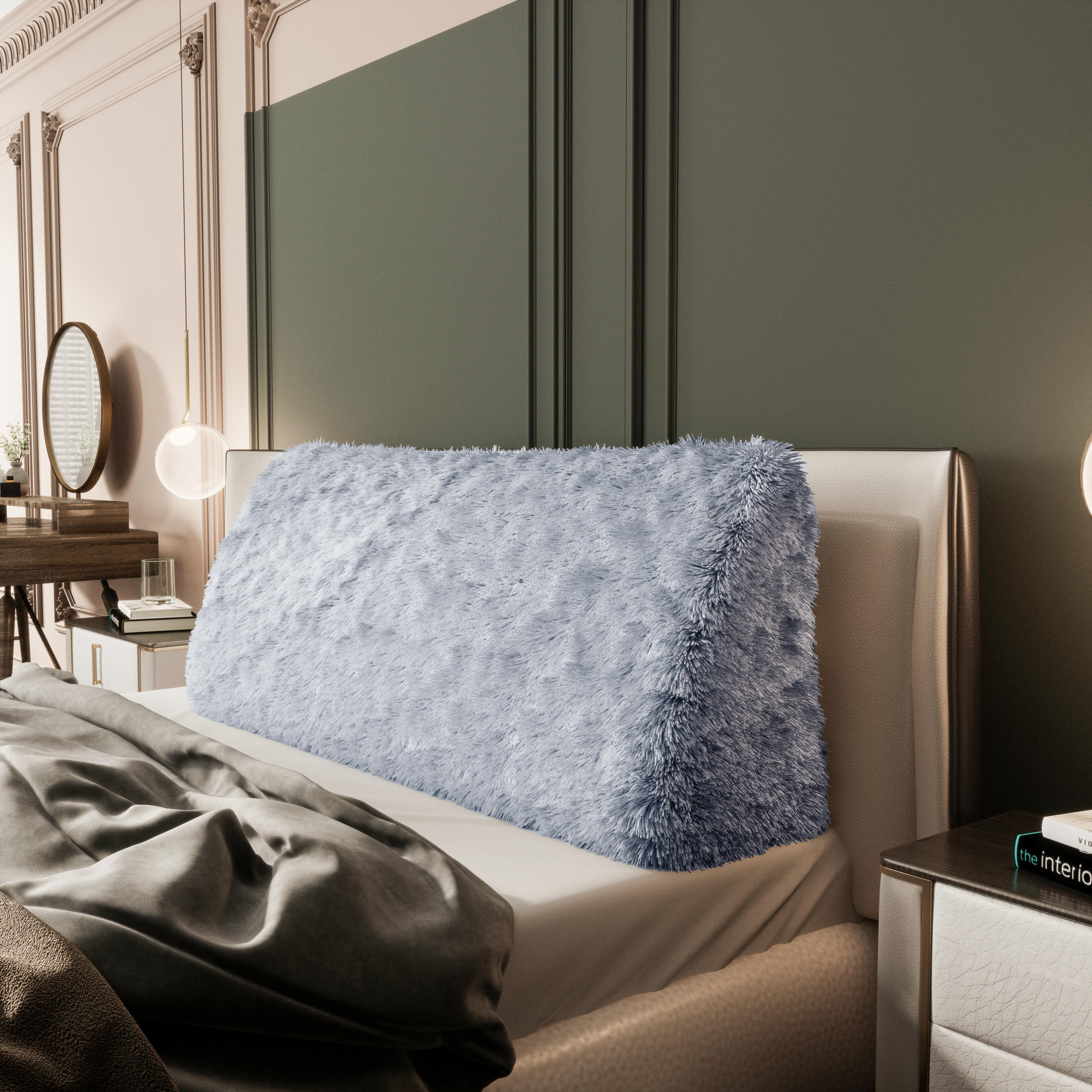 RÜCKENKISSEN Plüsch Blau grau 180 cm - Blaugrau, Textil (50/180cm) - Vercart