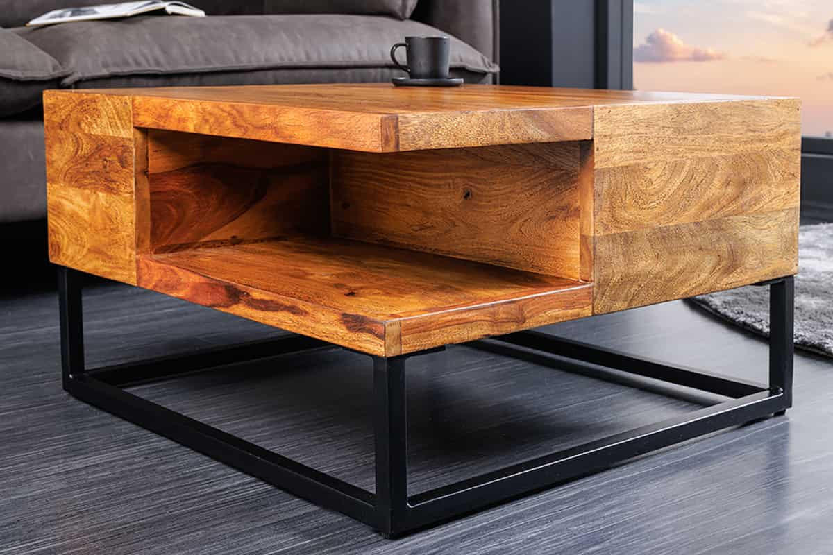 COUCHTISCH GIANT Sheesham quadratisch Natur 60cm - Silberfarben/Braun, Holz/Metall (60/60/35cm) - riess-ambiente