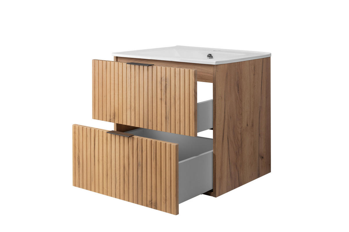 WASCHBECKUNTERSCHRANK FLOW + Waschbecken Eiche Craft 60/57/46 cm - Eichefarben, Holzwerkstoff (60/57/46cm) - Rodan