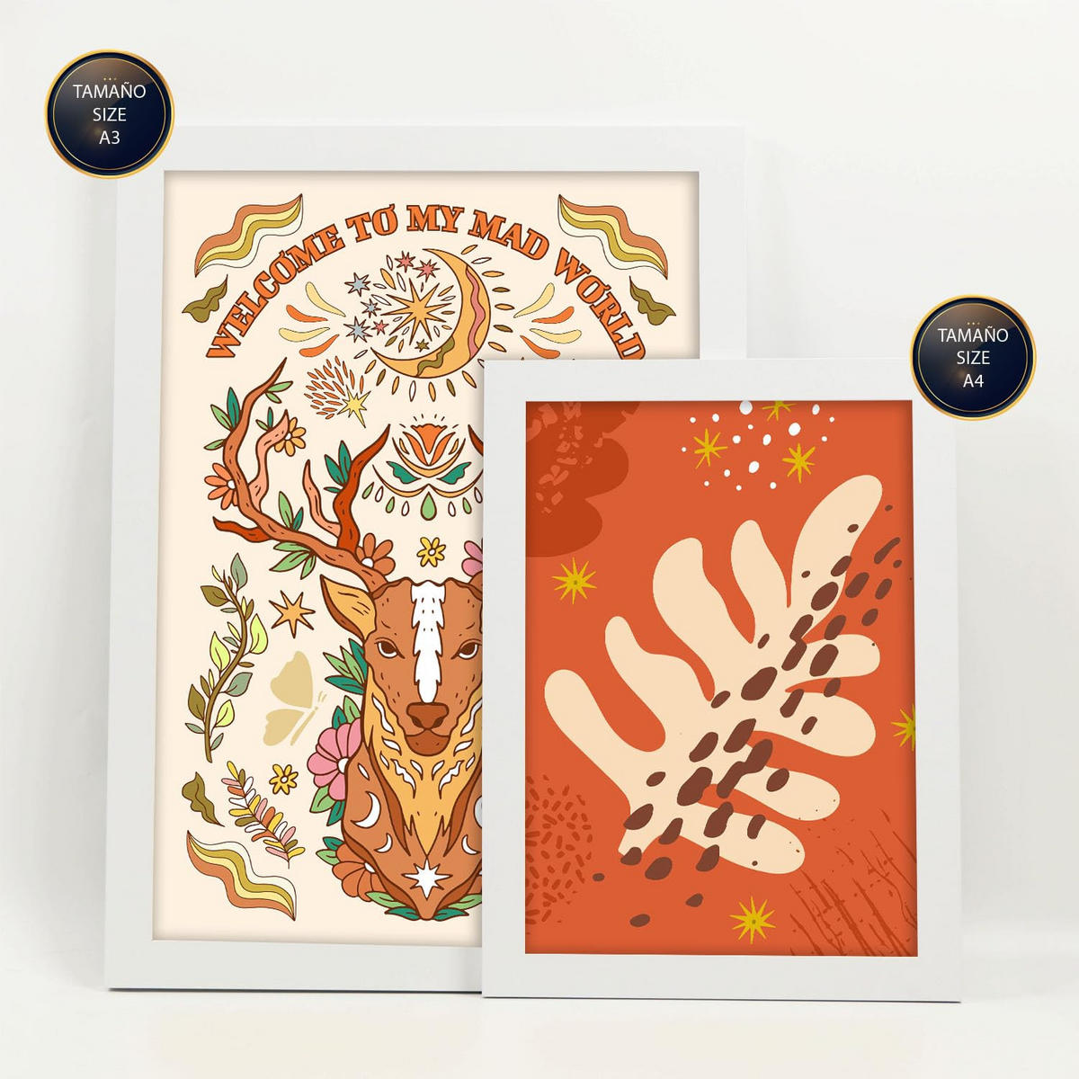 POSTER Set Mit 6 Drucken Von Orange In Brilliant Groovy Style Collection Dekorative Rahmen Für Ihr Zuhause Wandkunstdruck A3 & A4 Weißer Rahmen - Weiß, Papier (29/3cm) - Nacnic