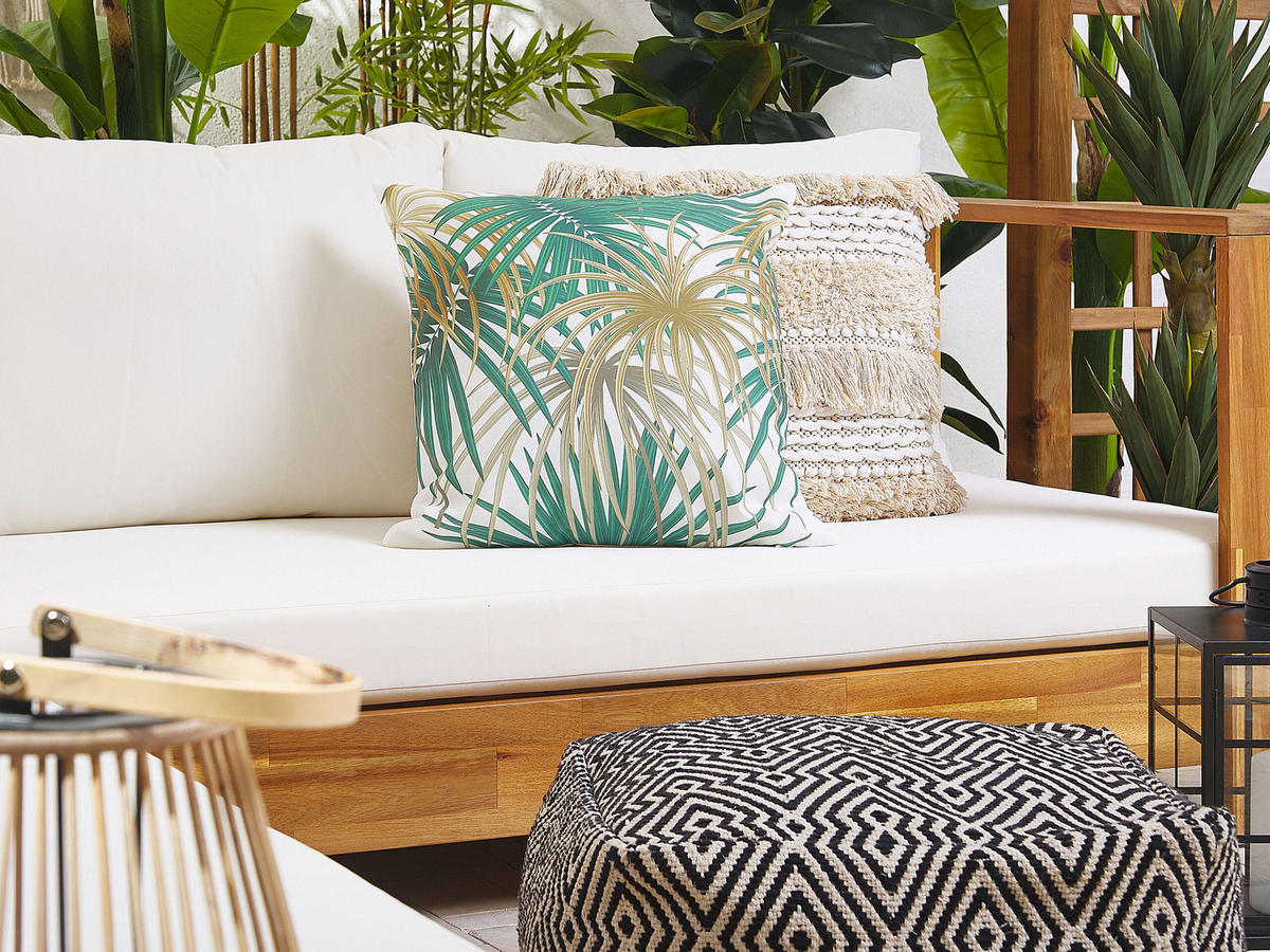 GARTENKISSEN 2er-Set Palmenmuster bunt 45/45 cm Gaiana - Grün, Textil (45/45cm) - Beliani