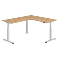 ECKSCHREIBTISCH elektrisch höhenverstellbar L-Form 220/180/74 cm in Wildeiche/Silberfarben - Wildeiche/Silberfarben, Holzwerkstoff (220/180/74cm) - bümö