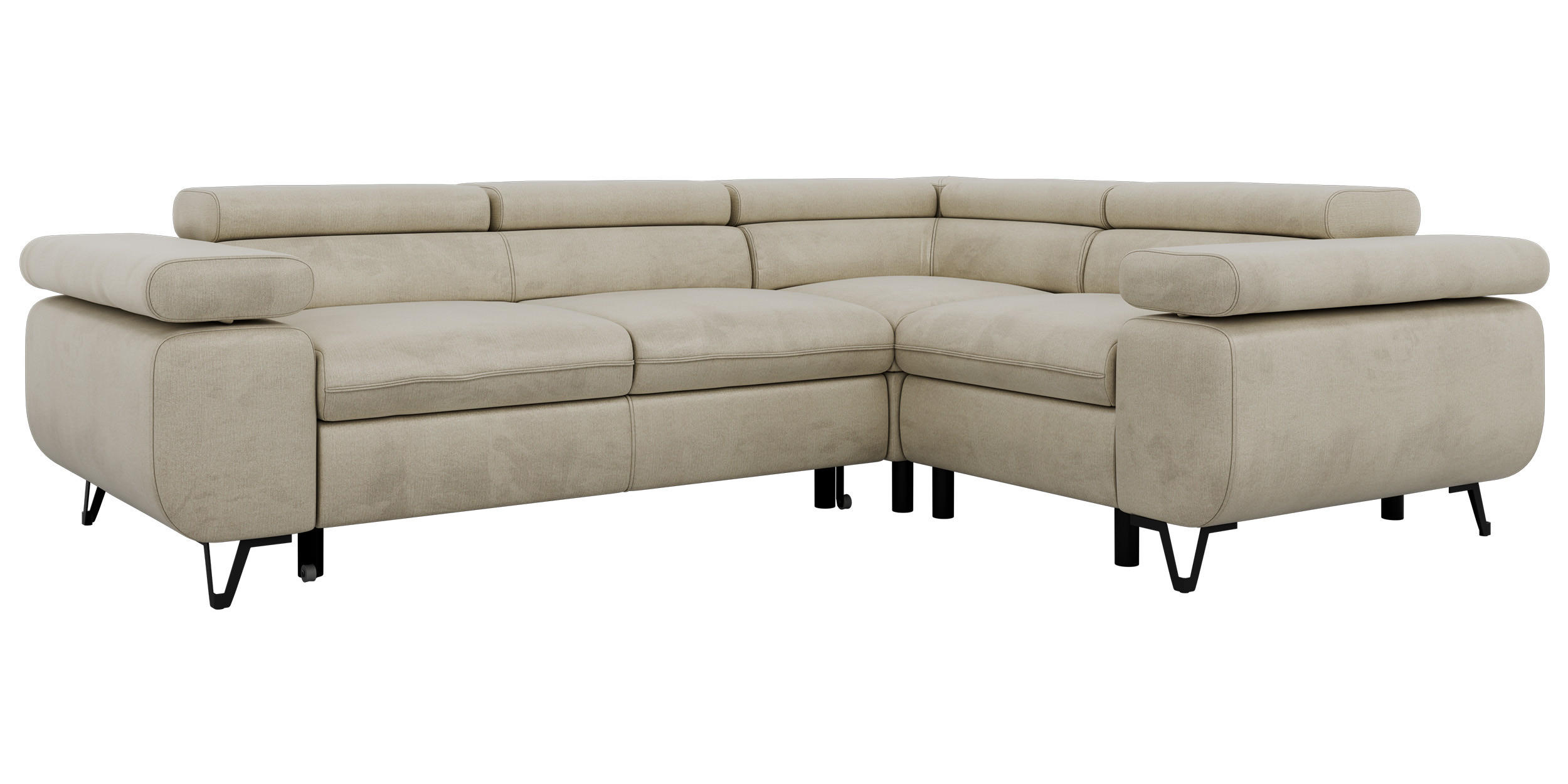 ECKSOFA FALCO L - Beige Velvet - Rechts Seite - Beige/Schwarz, Textil/Metall (268/197cm) - MKS