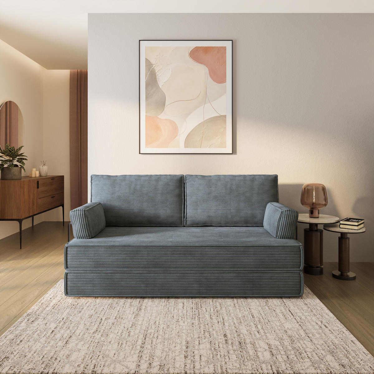 BETTSOFA SILAR aus Schaumstoff Cordstoff Grau Schlaffunktion - Grau, Textil (170/86/80cm) - MASSENO