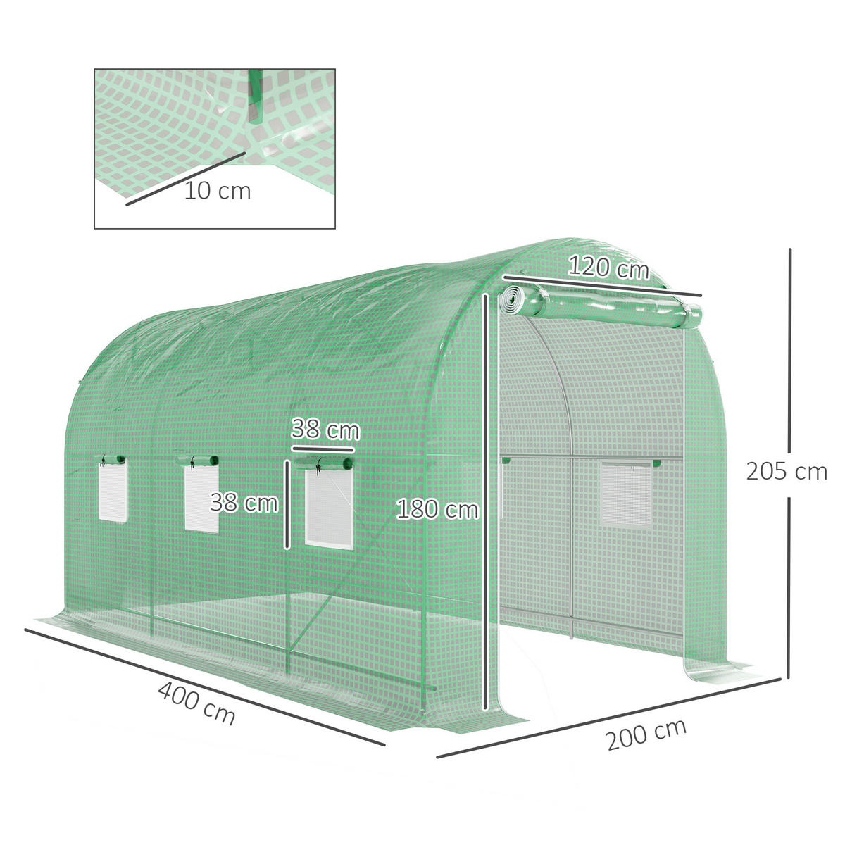 GEWÄCHSHAUS DE-11955 8 m² mit Tür & 6 Fenstern Grün - Grün, Metall (200/205/400cm) - ComfortXL