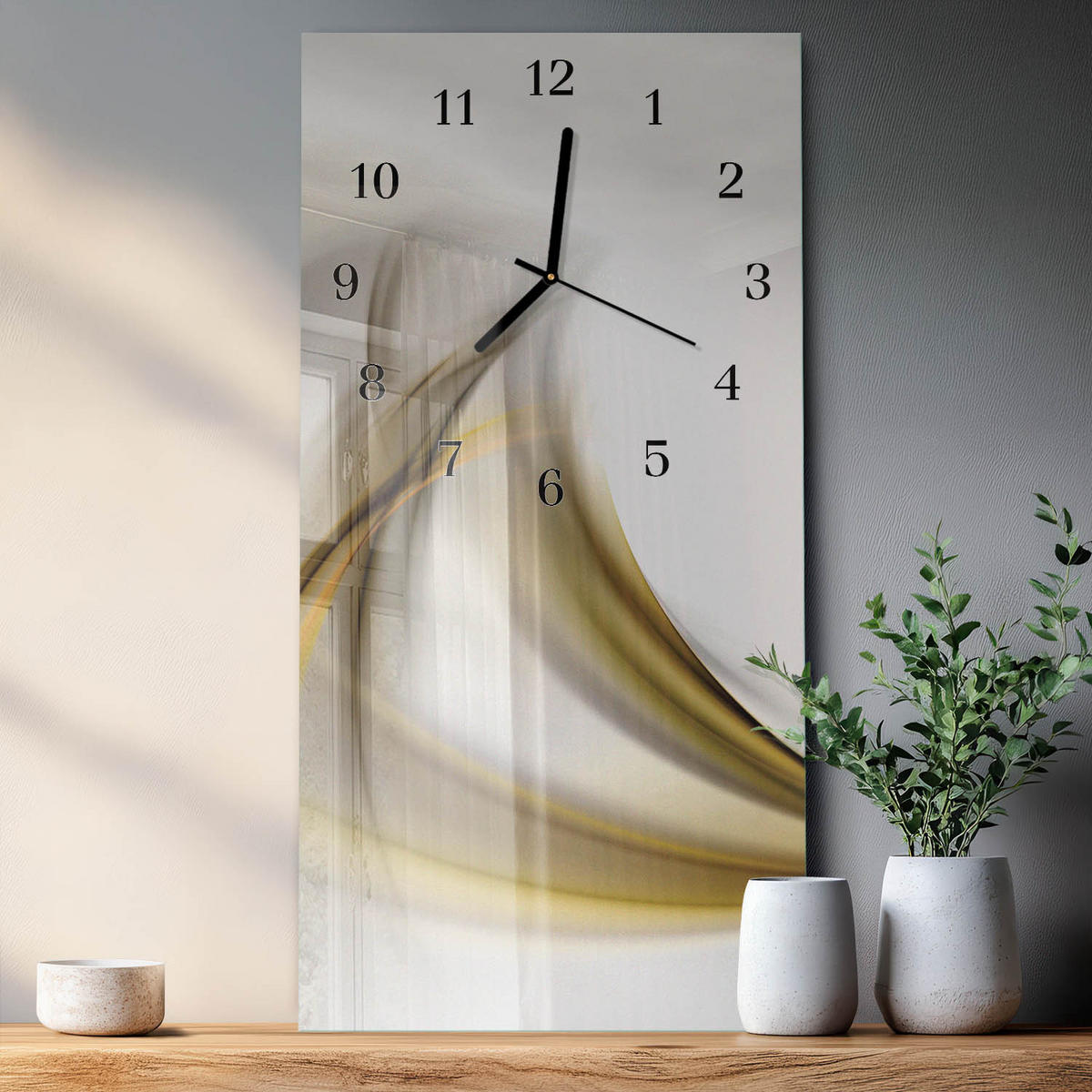 WANDUHR 60x30 cm - Steine Wasser - Beige, Glas (30/60/0.4cm) - TULUP