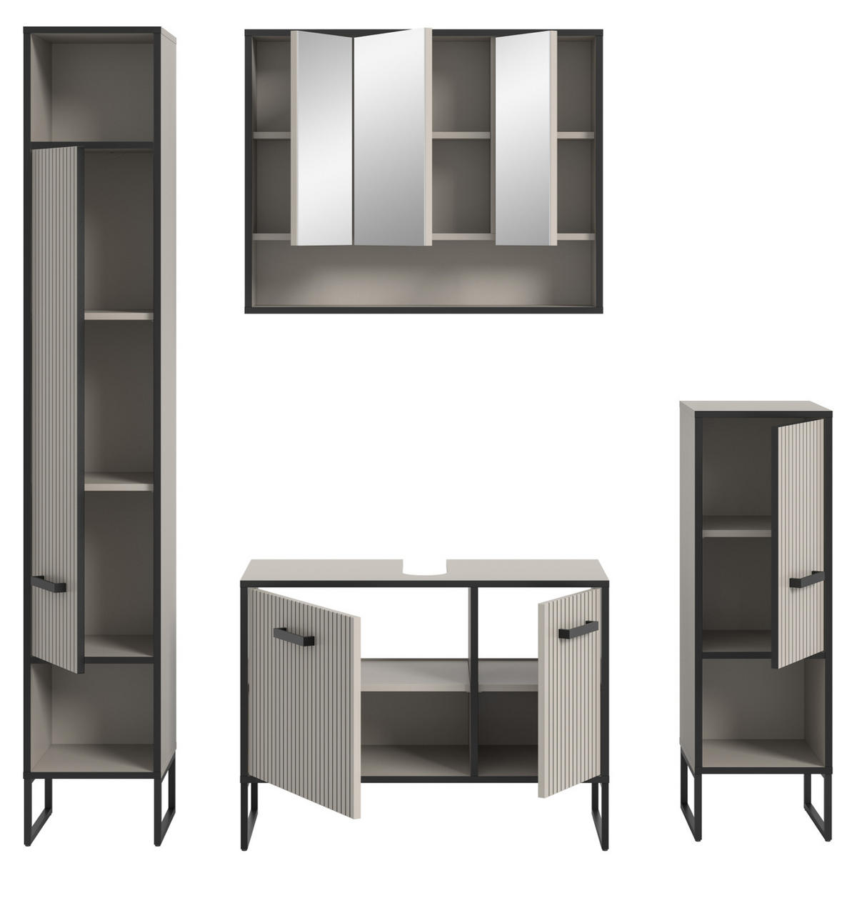 BADMÖBEL-SET 4-teilig Scana in schwarz, sand 170 cm, Kombination mit Soft-Close - Sandfarben/Schwarz, Glas/Holzwerkstoff (170/192/36cm) - Inn.Furn