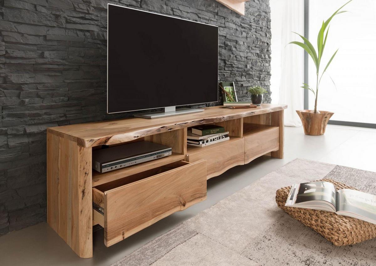 TV-BOARD Akazie 191x45x50 natur lackiert PURE ACACIA #109 - Braun, Holz (191/50/45cm) - Massivmoebel24