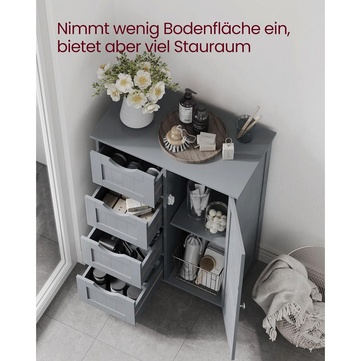 BADEZIMMERSCHRANK VIENTIANE - Grau, Holzwerkstoff (55/82/30cm) - Hansiro