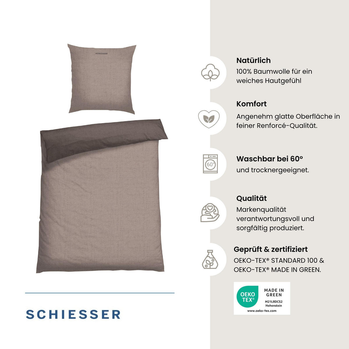 BETTWÄSCHESET Doubleface Renforcé 2-teilig 135x200 cm Taupe-Dunkelgrau - Dunkelgrau, Textil (135/200cm) - SCHIESSER