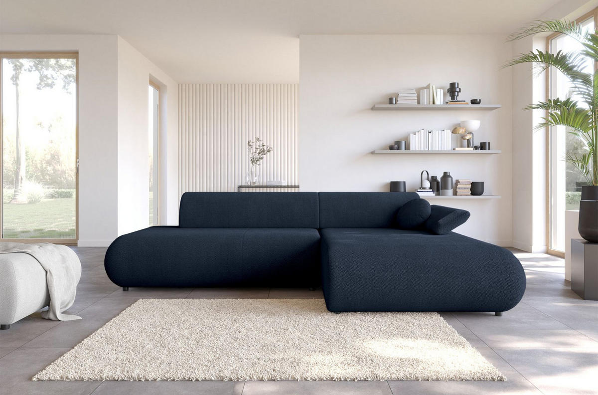 ECKSOFA Armone Dunkelblau Chenille - Schwarz/Dunkelblau, Kunststoff/Textil (173.5/286cm) - Selsey