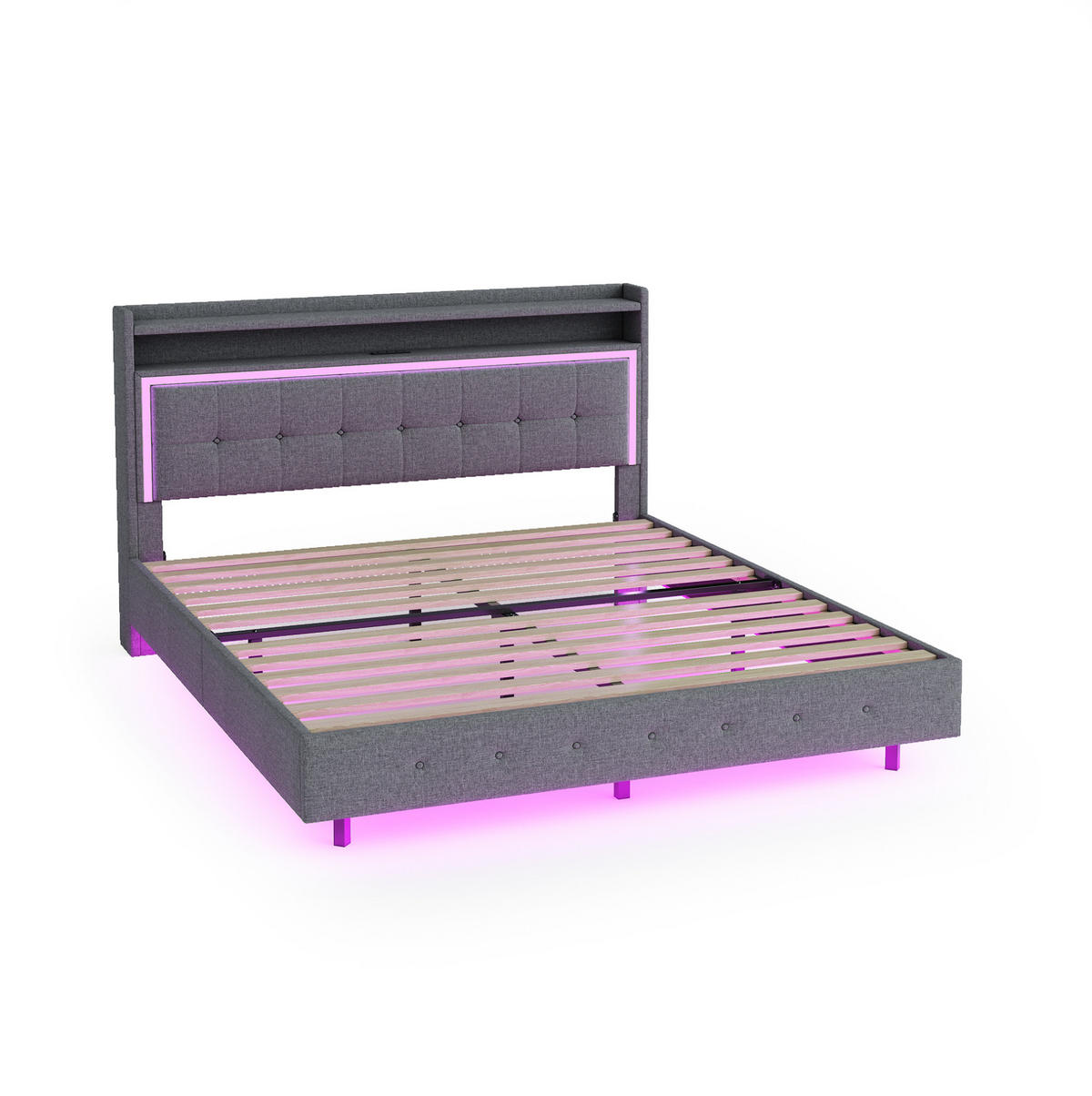 POLSTERBETT mit USB und LED 160x200 cm Grau - Grau, Metall (160/200cm) - Meubliv