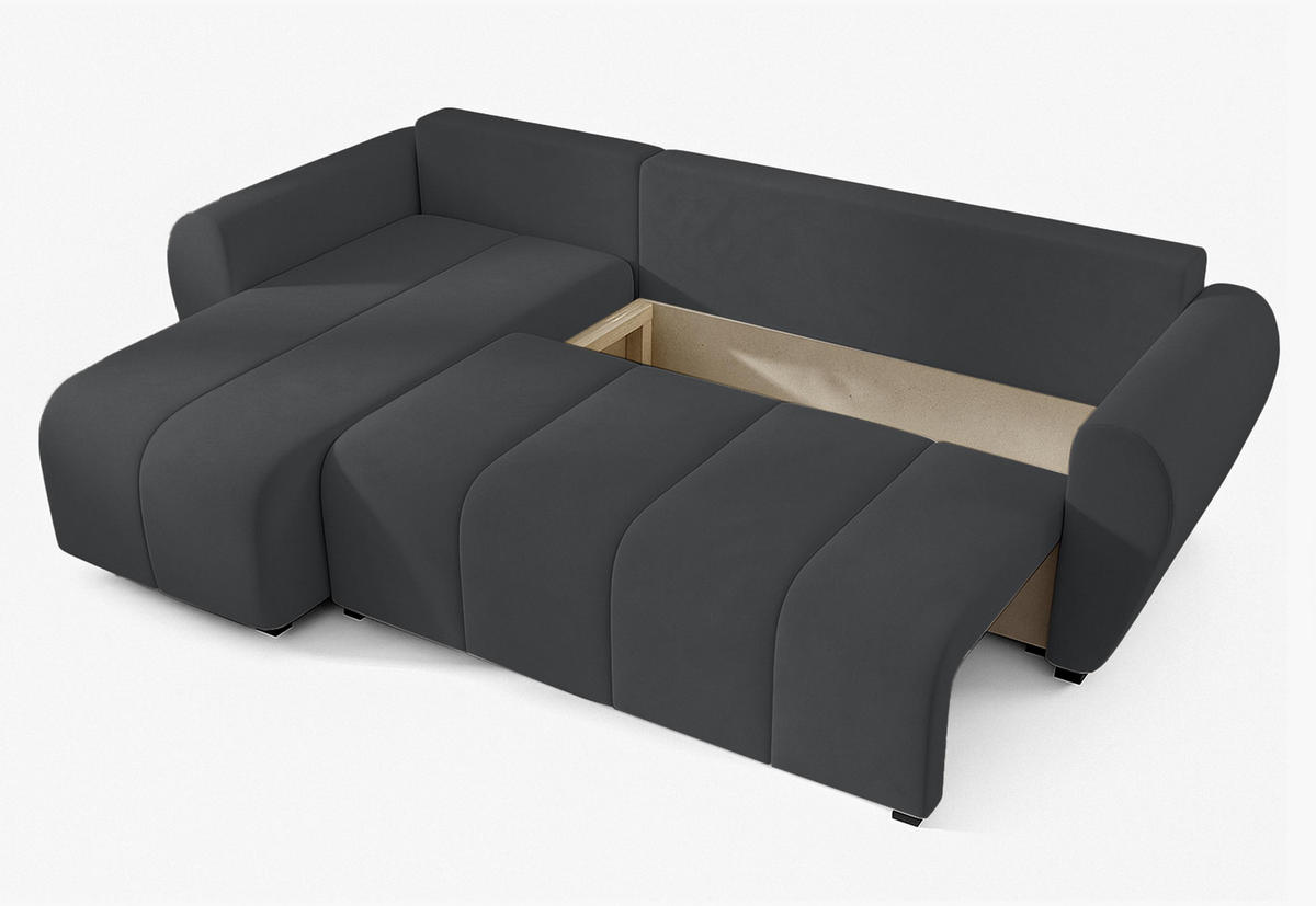 ECKSOFA L Form Malatya Dunkelgrau 246/145/82 cm stilvolle mit Schlaffunktion L - Dunkelgrau/Schwarz, Kunststoff/Textil (145/246cm) - AX Living