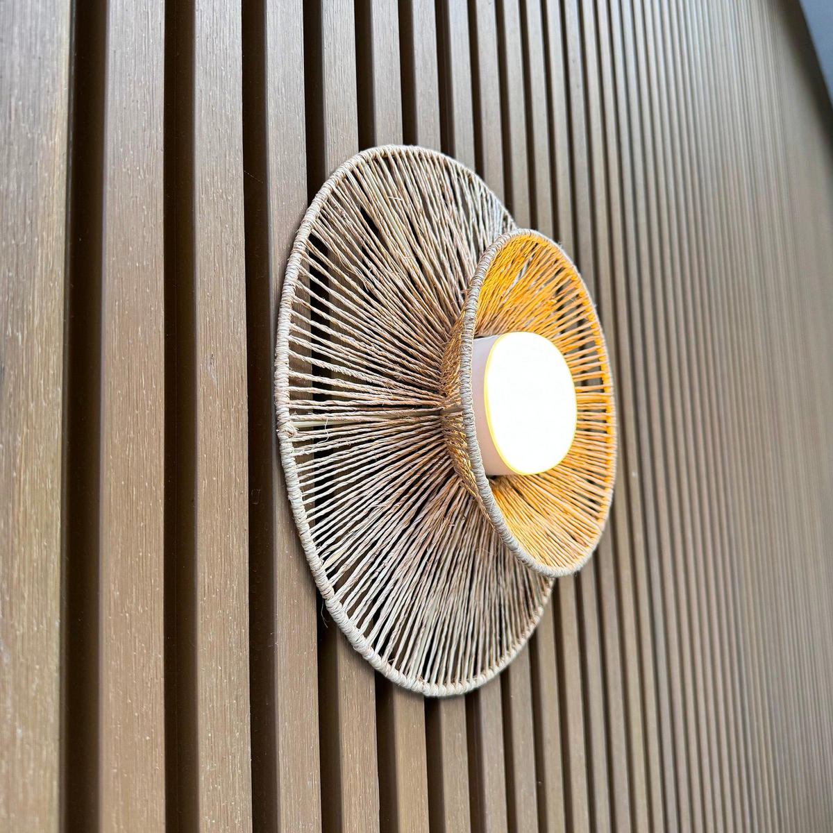 DALIA Kabellose Wandleuchte D30CM - Beige, Holz (30/6/30cm) - Lumisky