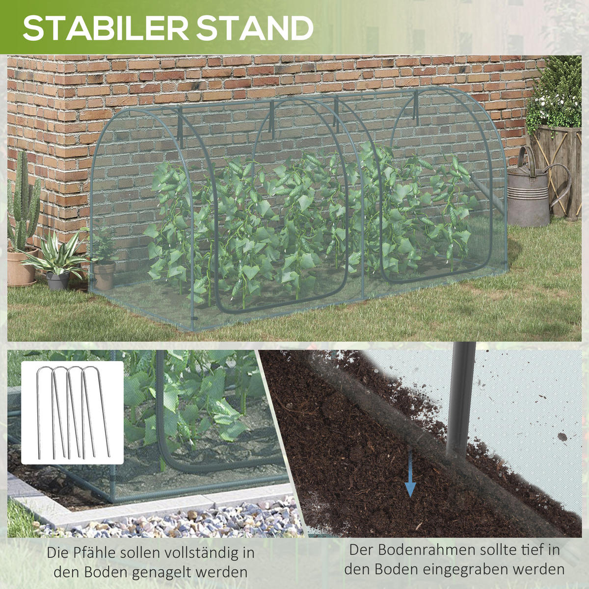 INSEKTENSCHUTZNETZ für Garten, Balkon, Dunkelgrün - Dunkelgrün, Metall (120/120/249cm) - Outsunny