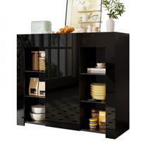 SIDEBOARD 95/35/83 cm in Schwarz mit Hochglanz-Front und Glasregalen - Schwarz, Holzwerkstoff (95/83/35cm) - Flora Grace
