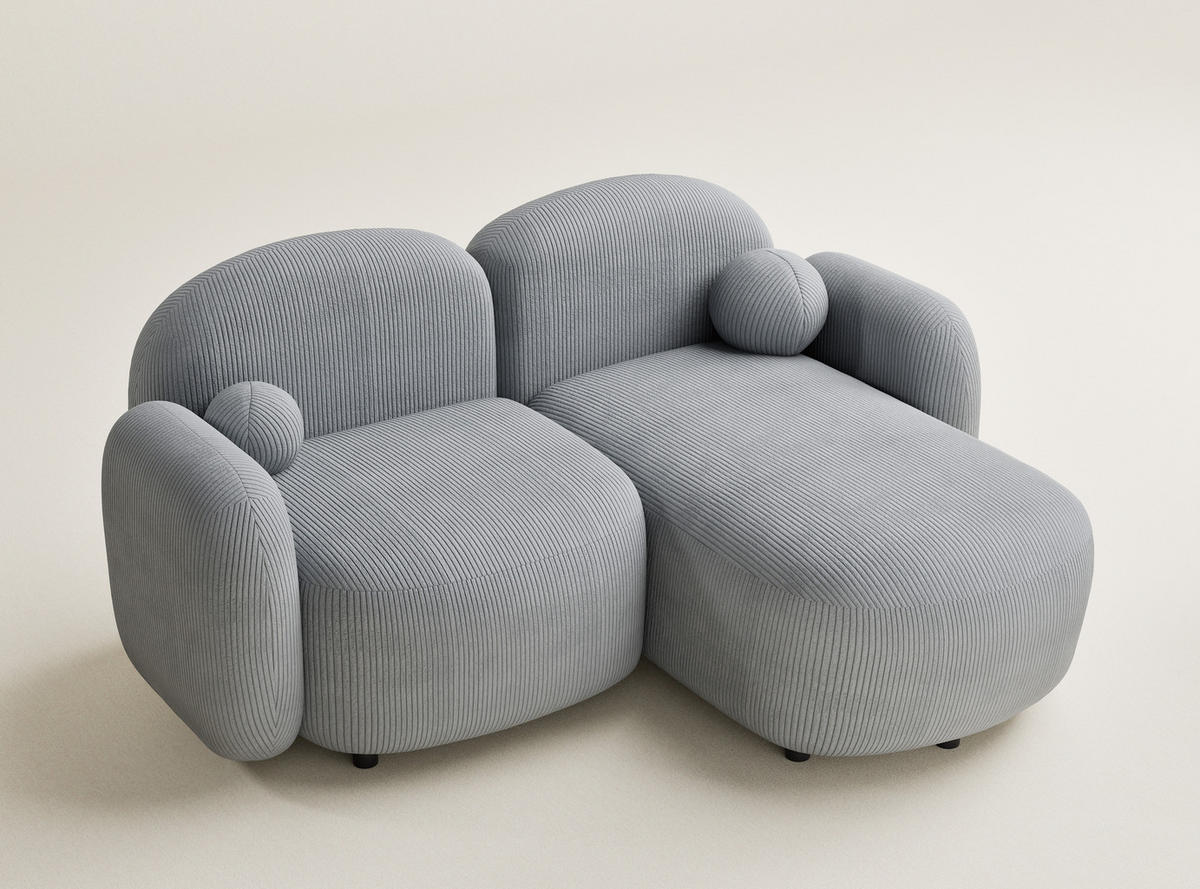 ECKSOFA Bahama Hellgrau Samtstoff - Blaugrau/Schwarz, Holz/Holzwerkstoff (190/146cm) - Maison de Reve