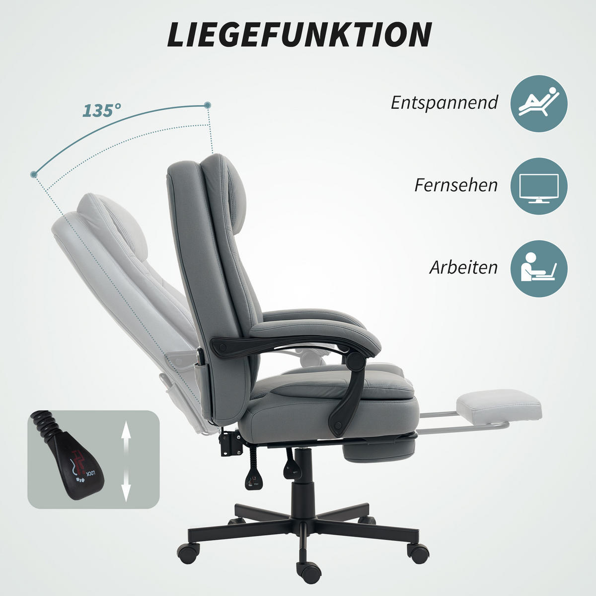 BÜROSTUHL mit Massagefunktion, Grau - Grau, Kunststoff (69/120/64cm) - HOMCOM