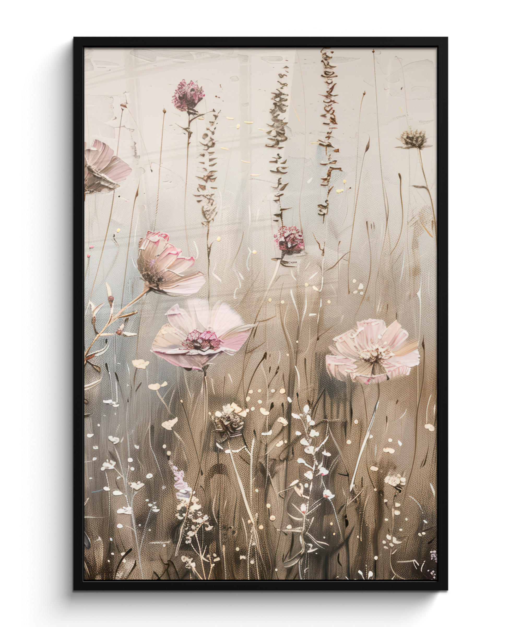 GERAHMTES BILD Blumen - Rosa - Modern - Beige 80x120 cm - Beige, Papier (80/120cm) - MuchoWow