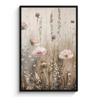 GERAHMTES BILD Blumen - Rosa - Modern - Beige 80x120 cm - Beige, Papier (80/120cm) - MuchoWow