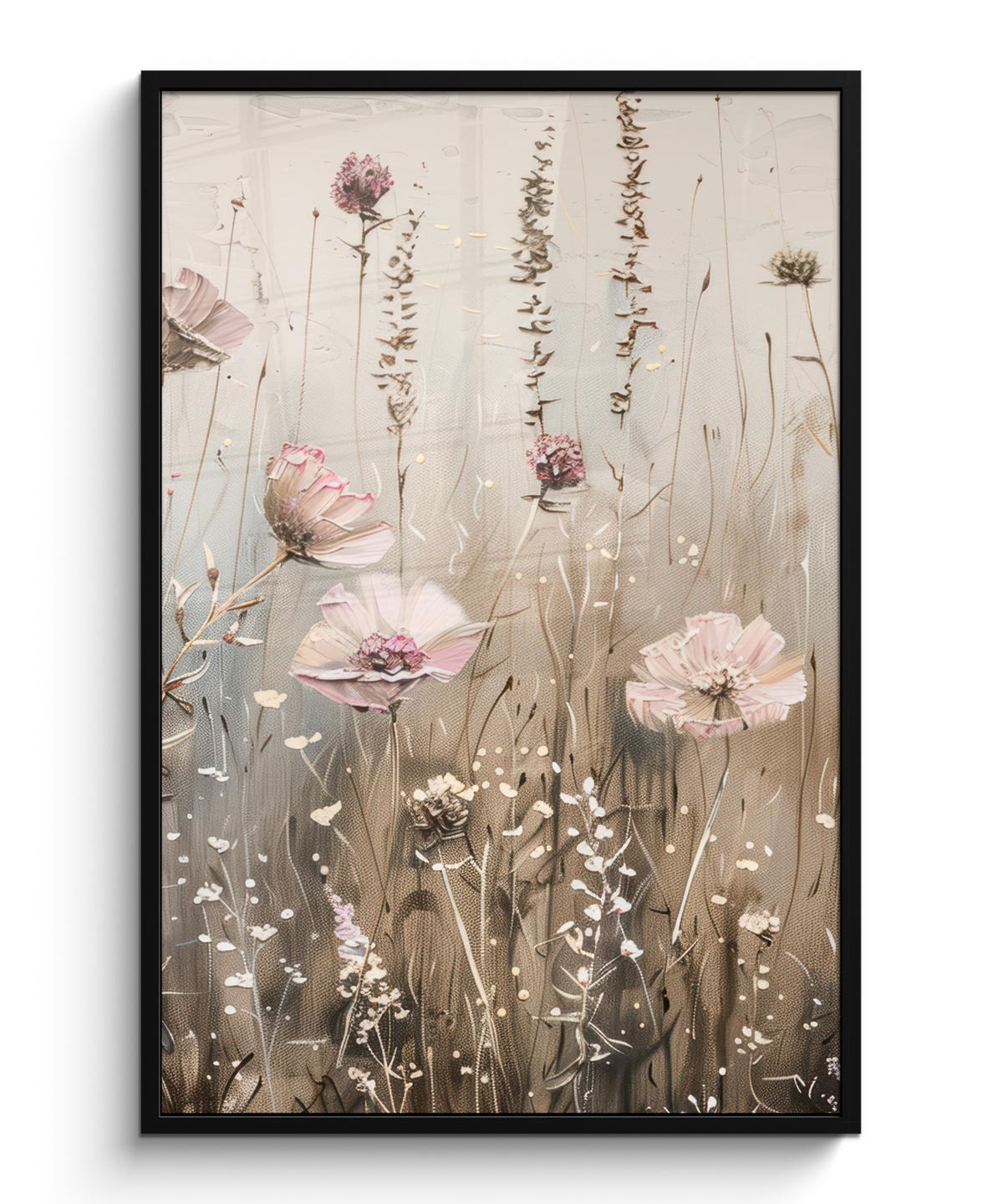 GERAHMTES BILD Blumen - Rosa - Modern - Beige 80x120 cm - Beige, Papier (80/120cm) - MuchoWow