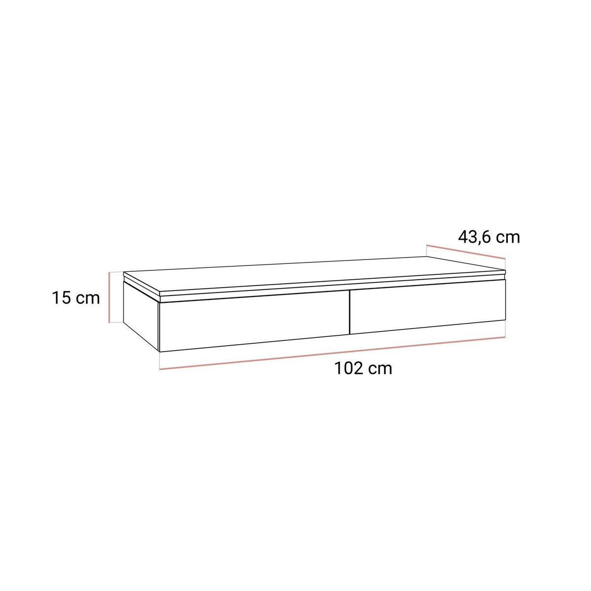 KONSOLEN AURORA SILVER Hängend Hochglanz Weiß - Weiß Hochglanz, Holzwerkstoff (102/15/43.6cm) - Lookway
