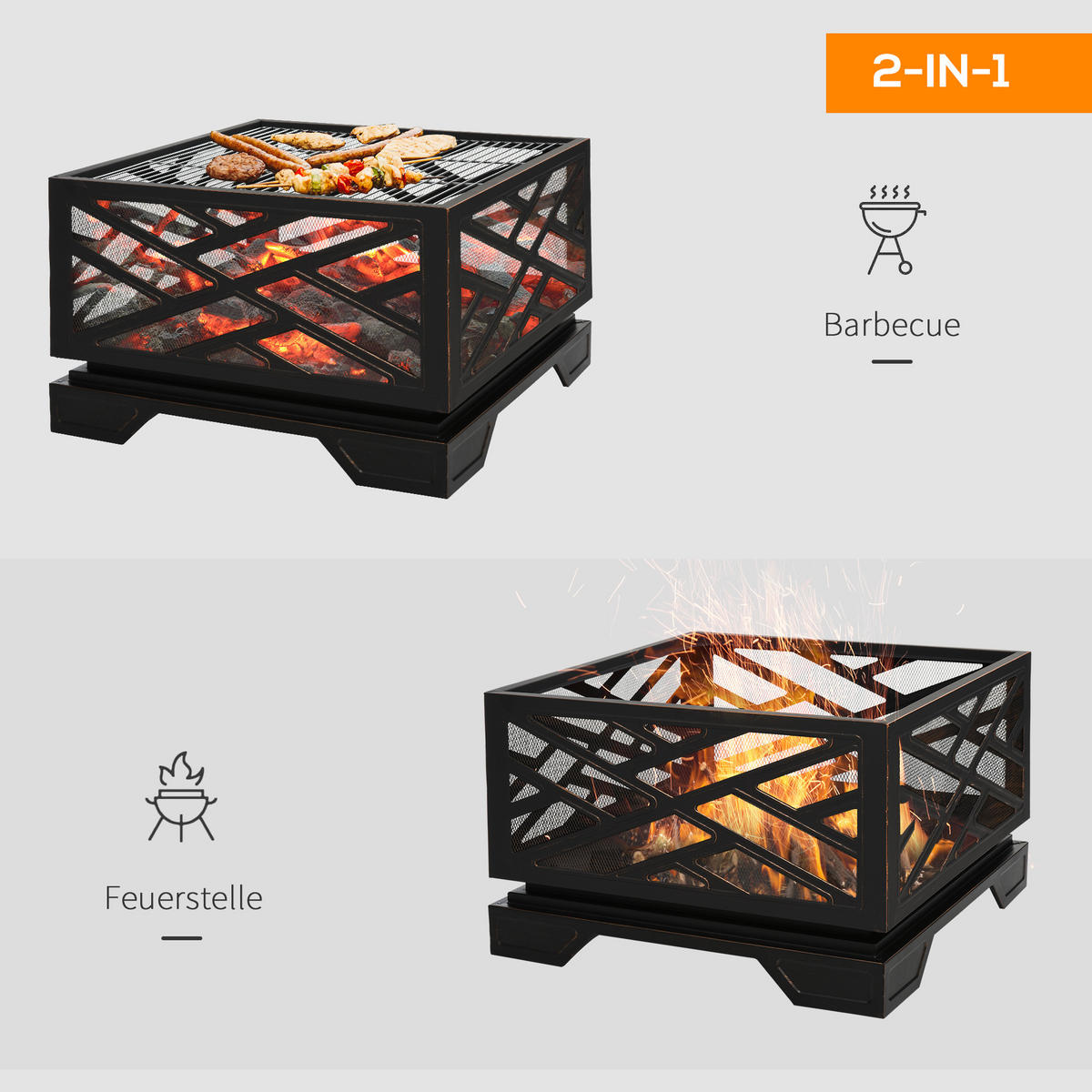 FEUERSCHALE, Eisen, Schwarz - Schwarz, Metall (66/66/66cm) - Outsunny