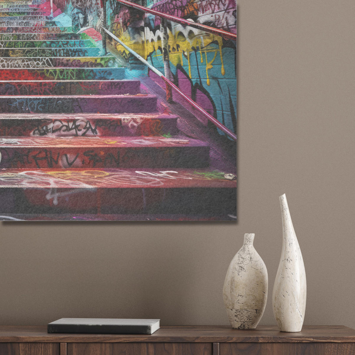 AKUSTIKBILD Treppe - Graffiti - Farben - Kunst Akustikpaneele 90x60 cm - Multicolor, Kunststoff (90/60/0.9cm) - MuchoWow