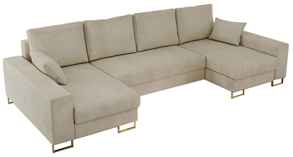 WOHNLANDSCHAFT DORIAN U Velvet Beige - Beige/Goldfarben, Textil/Metall (312/95/138cm) - MKS