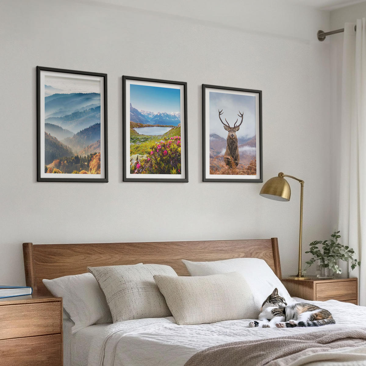 WANDBILDER 3er-Set - 40x60 cm Schwarzer Rahmen - Natur des Bergseehirsches - Schwarz, Kunststoff (40/60cm) - ArtPrintCave